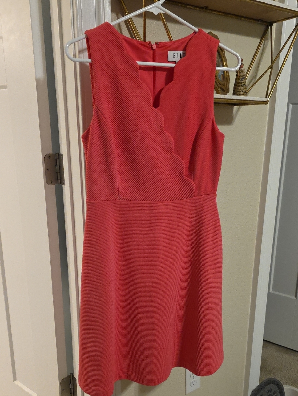 Elle Coral Scalloped V-Neck Sleeveless Mini Dress